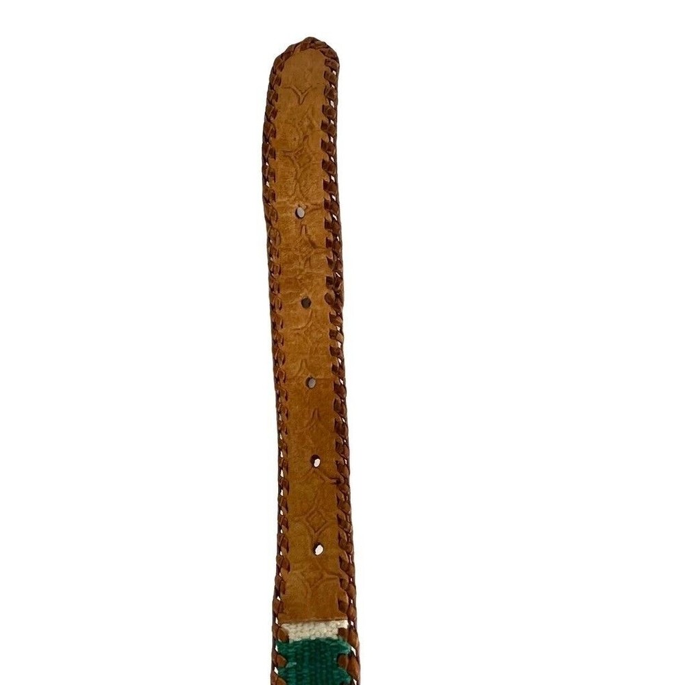 Tooled Leather & Elastic Woven Women's Belt Rainbow Color Fits Medium~Large - Picture 10 of 12